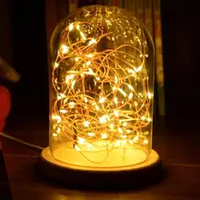 1 шт стеклянный купольный колокольный кувшин Клош деревянное основание с 50LED Сказочный светильник в подарок