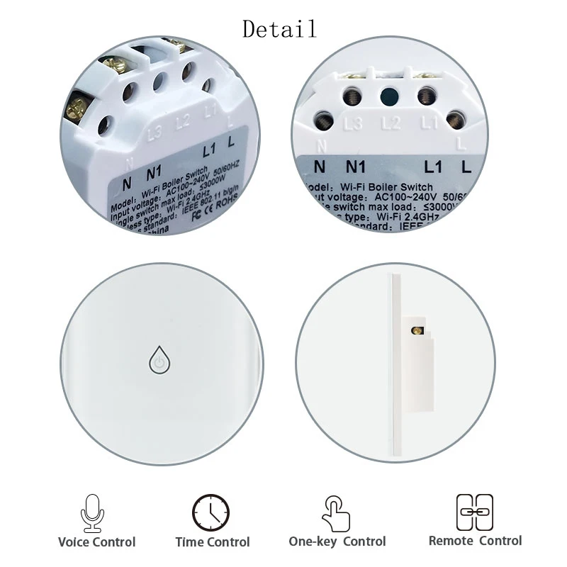 WiFi Smart Boiler Glass Panel Switch 4400W Smart Life Tuya App Remote Control Water Heater Switch Work with Alexa Google Home