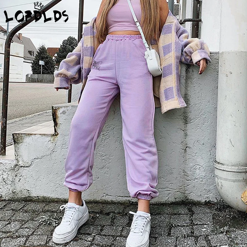 

LORDLDS Casual Sweatpants Butterfly embroidery Women Fashion Korean High Waist Trousers Jogger pants streetwear