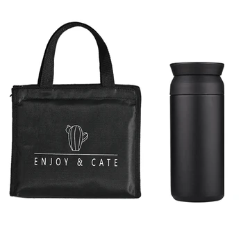 

1 Pcs Fresh Insulation Cold Bales Thermal Lunch Bag & 1 Pcs 350Ml Cup Vacuum Flask Stainless Steel Thermo Cup Bottle