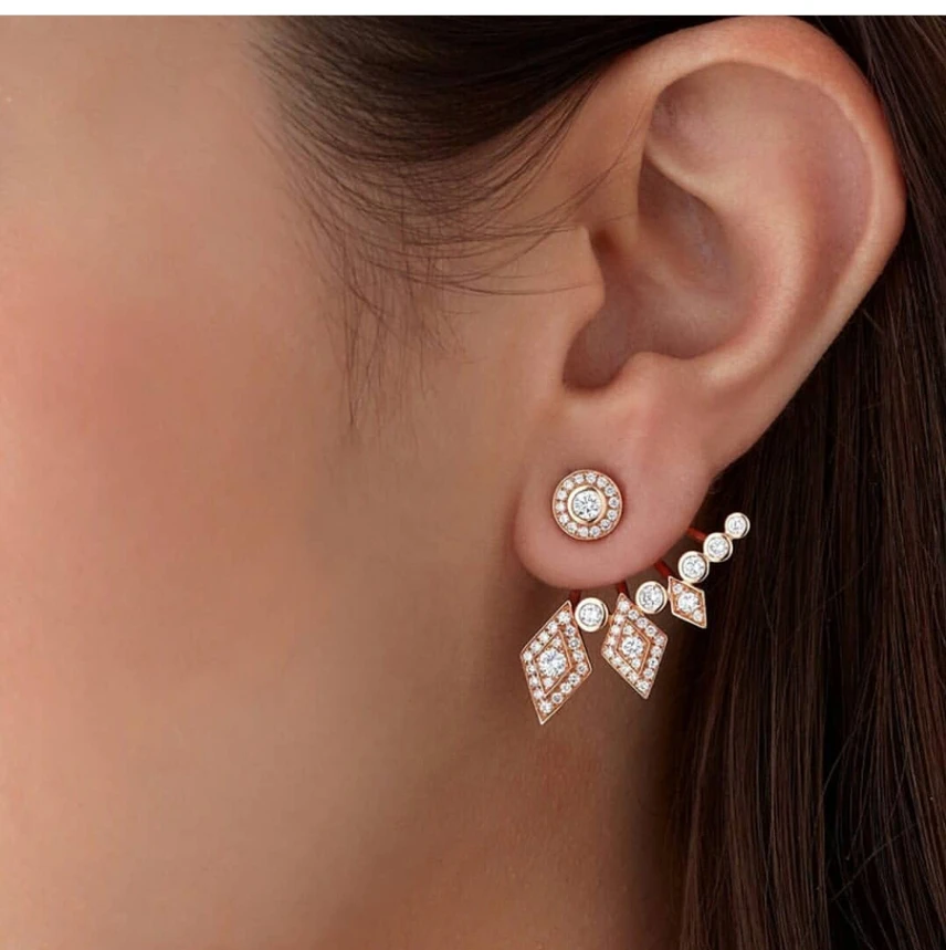 

JANEKELLY Trendy Luxury Geometric Stud Earrings For Women Wedding Cubic Zircon CZ Dubai Bridal Earring Bohemia Hot 2019