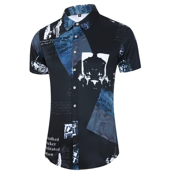 

Summer Shirt Men Digital printing Elastic force Blouse Male Fashion Wild Plus Size Shirts New Arrival Black White