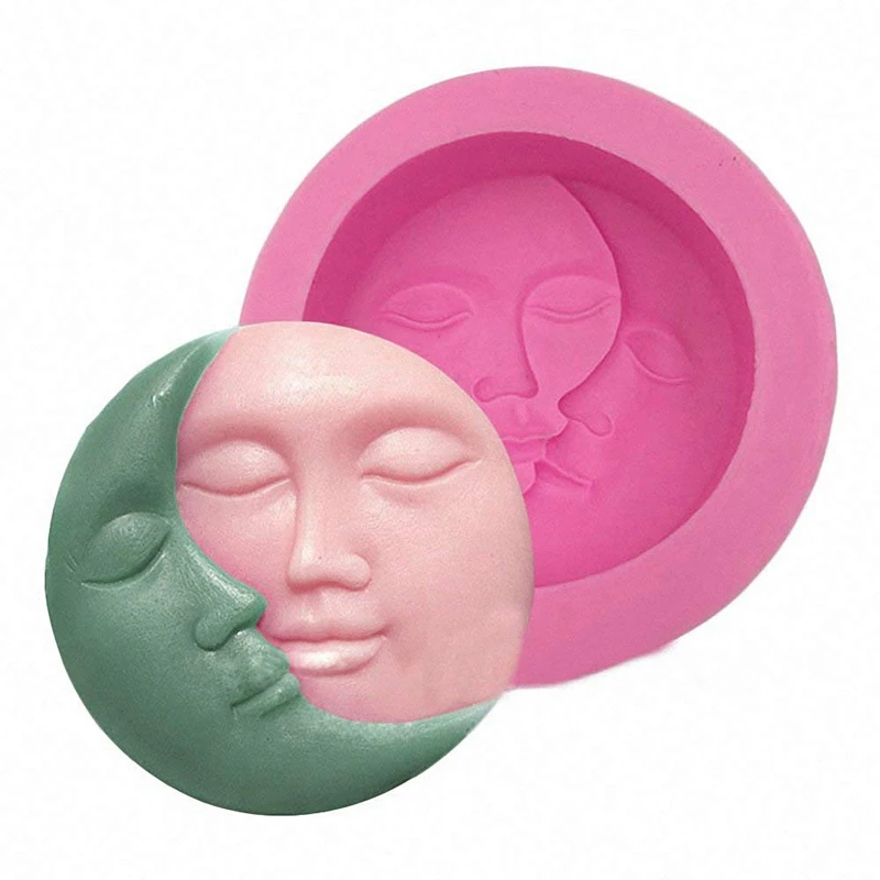 Molde de jabón rosa con forma redonda para repostería, molde de silicona para cara de luna y sol, herramientas de decoración de pastel de Chocolate, 1 Uds.
