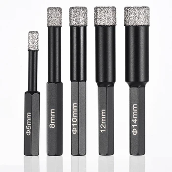 

5pcs/set Diamond Dry Drill Bits with Hex Shank 6mm-14mm Granite Marble Ceramic Tile Glass Diamond Drill Bit