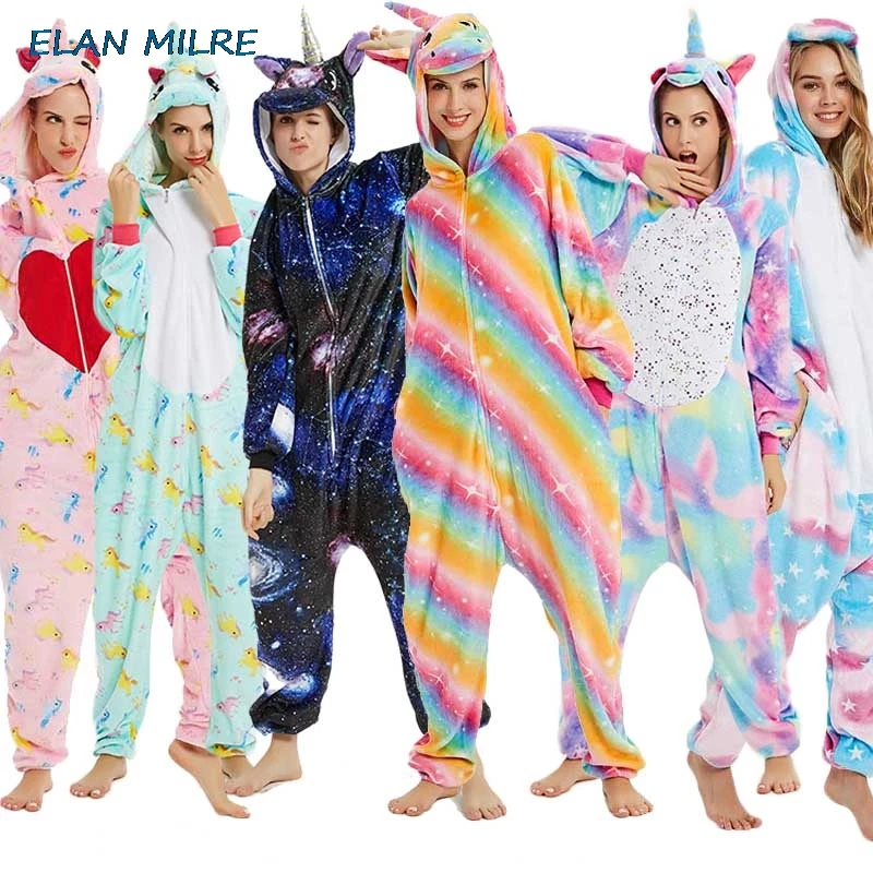 

2020 Women Panda Stich Onesie Flannel Warm Sleepwear Unicornio Jumpsuit Winter Unicorn Pajamas For Adults Animal Pyjamas