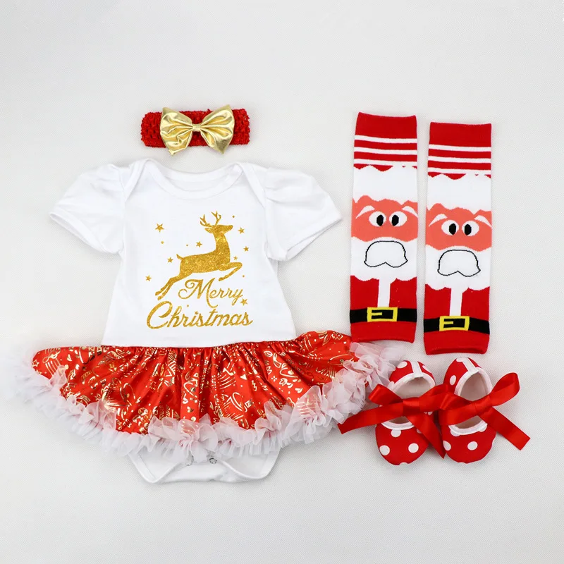 Рождественская одежда для маленьких девочек, костюм для новорожденных «Мой первый Рождественский костюм», Roupa, Детские ползунки с юбкой-пачкой, платье для девочек, детский кружевной комплект одежды из 4 предметов