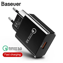 Baseuer 18 Вт QC 3,0 USB быстрое зарядное устройство для телефона дорожный настенный адаптер с одним портом Универсальный для Xiaomi iPhone samsung huawei EU US Plug
