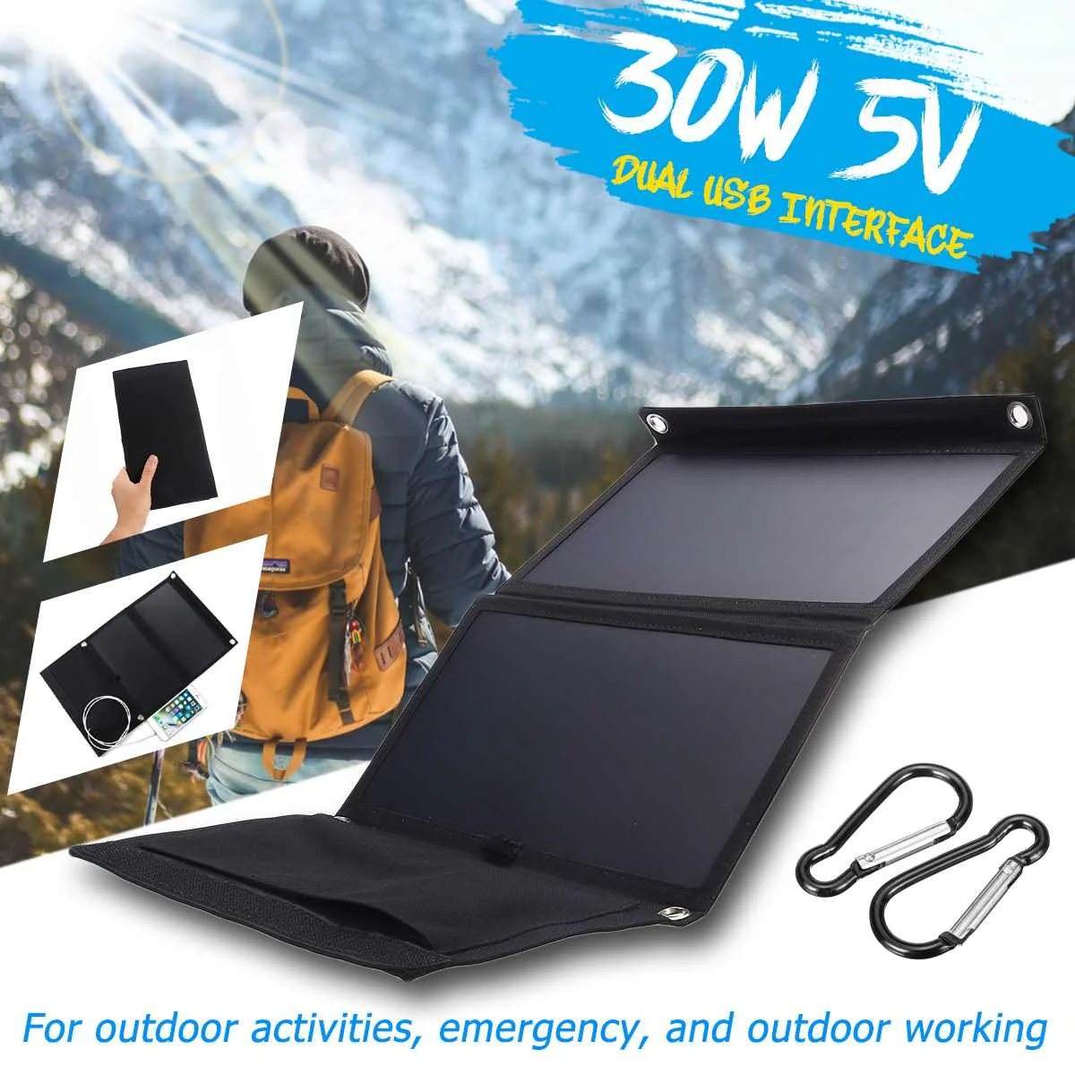 

Newest Sunpower 30W 5V Foldable Solar Panel Charger Solar Power Bank Dual USB Camouflage Backpack Camping Hiking for Smart Phone