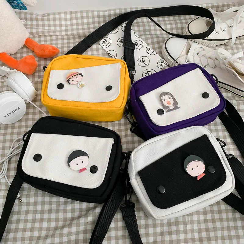 

INS Cartoon Pendant Mini Messenger Bag Women's Casual College Style STUDENT'S Backpack Soft Girl GIRL'S Small Canvas Bag