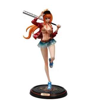 

34cm Anime One Piece nami Fashion blue and red Coat PVC Action Figure Black White Fashion nami Figure Collectible Model Toy Gift