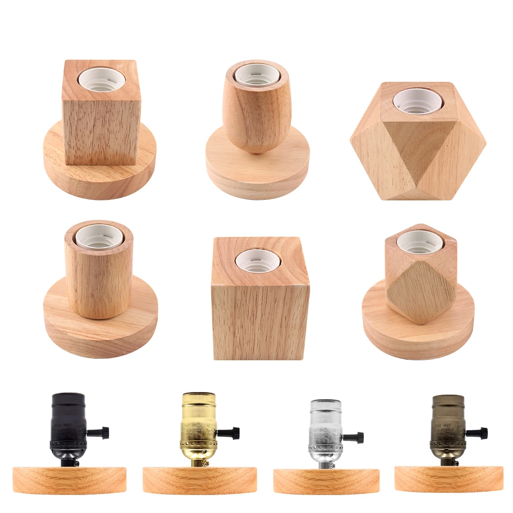 Retro Wood Table Lamp Lamp Base Decorative Lights E27 Socket Vintage Desk Lamp Base Holder EU Plug Bedside Decoration Wooden Base Table Light 220V 110V