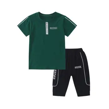 

Boys suit new kids summer mid-to-old kids short-sleeved sports letter T-shirt + pants 4-12