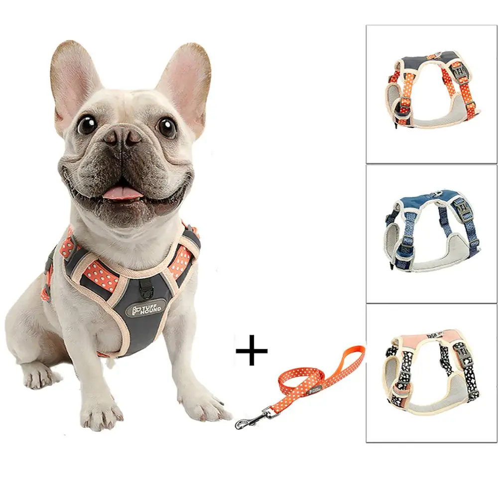 

TUFF HOUND Nylon Dog Harness No Pull Safety Harness Dog French Bulldog Reflective Adjustable Soft Puppy Harness Vest Dog Leash