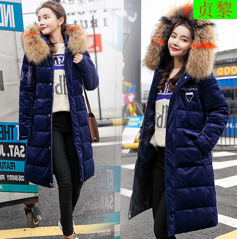 

Off Season Gold Velvet Medium-length down Jacket Cotton-padded Clothes Women's 2018 Winter New Style Loose And Plus-sized Bread