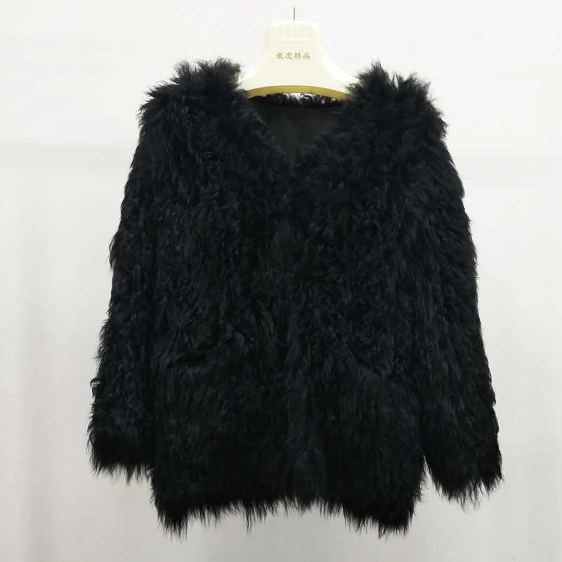 

100% natural real fur coat women winter 2019 new solid Knitted jacket V-neck parka real fur plus size clothing casual overcoat