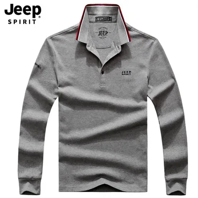 JEEP SPIRIT/брендовая мужская рубашка поло; Повседневная футболка с длинными рукавами и отложным воротником; Мужская дышащая хлопковая Футболка-поло - Цвет: Серый