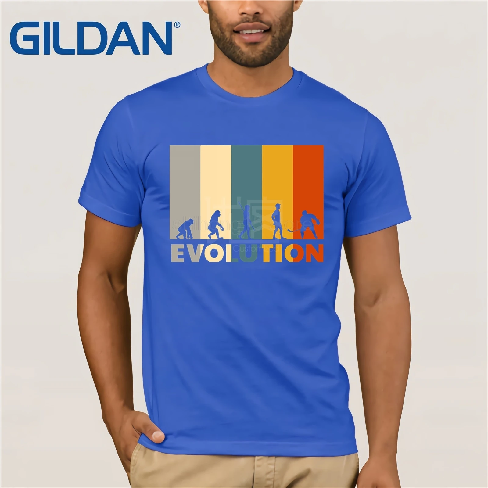 Mankind Evolution Ice Hockeyer футболка 80s Винтаж Ретро забавная одежда повседневные футболки с коротким рукавом Забавные футболки мужские короткие - Цвет: blue