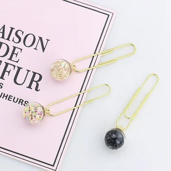 

5Pcs/box Glass Ball Paper Clips De Papel Notes DIY Bookmark Metal Binder Clips Fish Clips Notes Letter Paper Clips