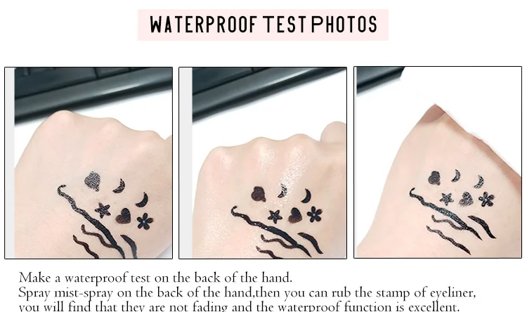 QIC Double-head Stamp Eyeliner Black Liquid Eyeliner Waterproof Tattoo Pen Makeup Tools 4 Styles of Stamp Star/Moon/Titoni/Heart