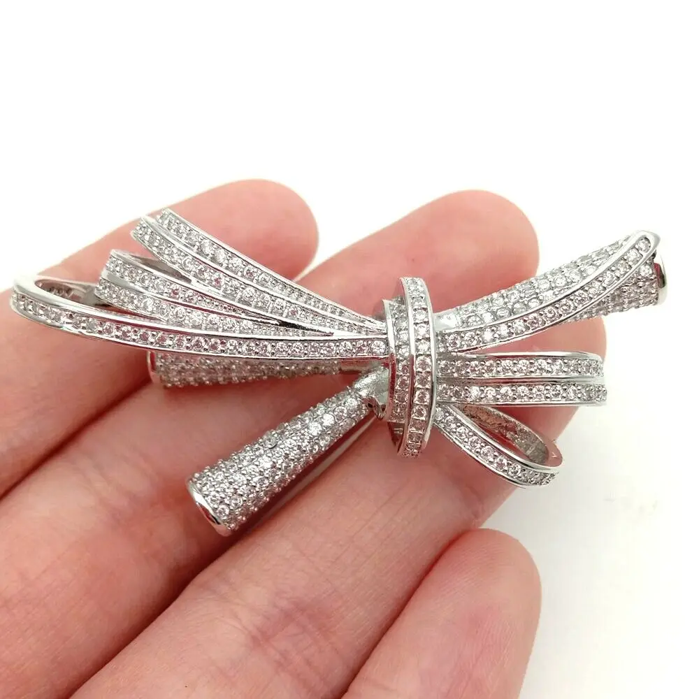Micro pave 18k Глод заполненный прозрачный кубический цирконий бантом разъем для ожерелья