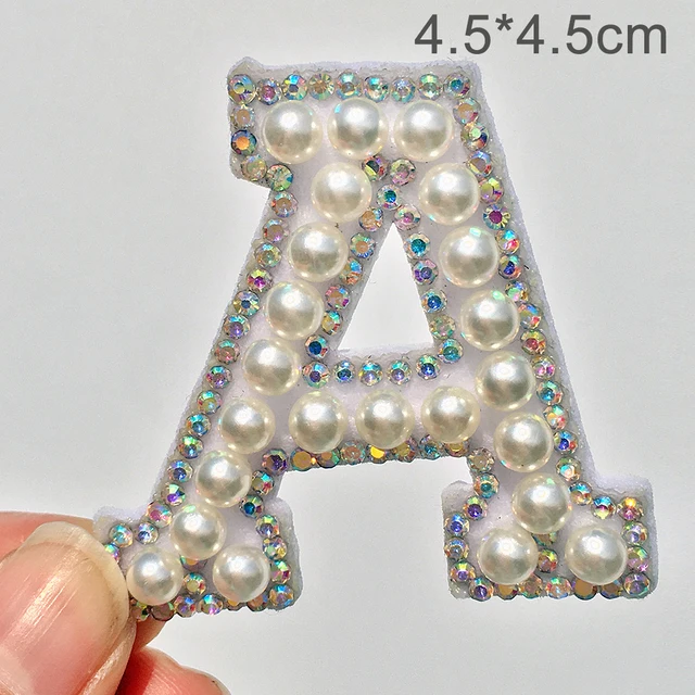 New！A-Z  Pearl Rhinestone  English Letter Patches  Iron on Stickes Applique  3D  Handmade  Beaded Diy Cute 2