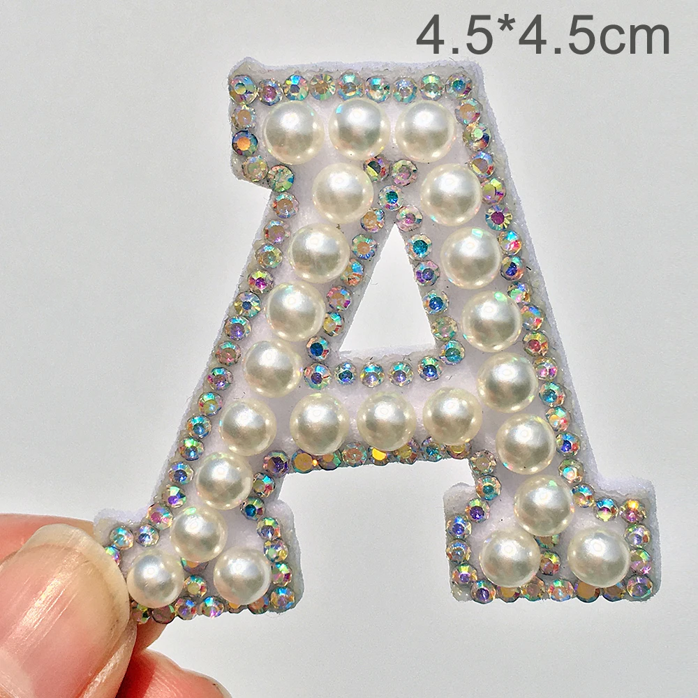 52 Pcs Iron on Letters Pearls Rhinestone English Patches Alphabet AZ  Glitter Pearl Sew On Patches Imitation Bling Decoration Patches Appliques  Fabric