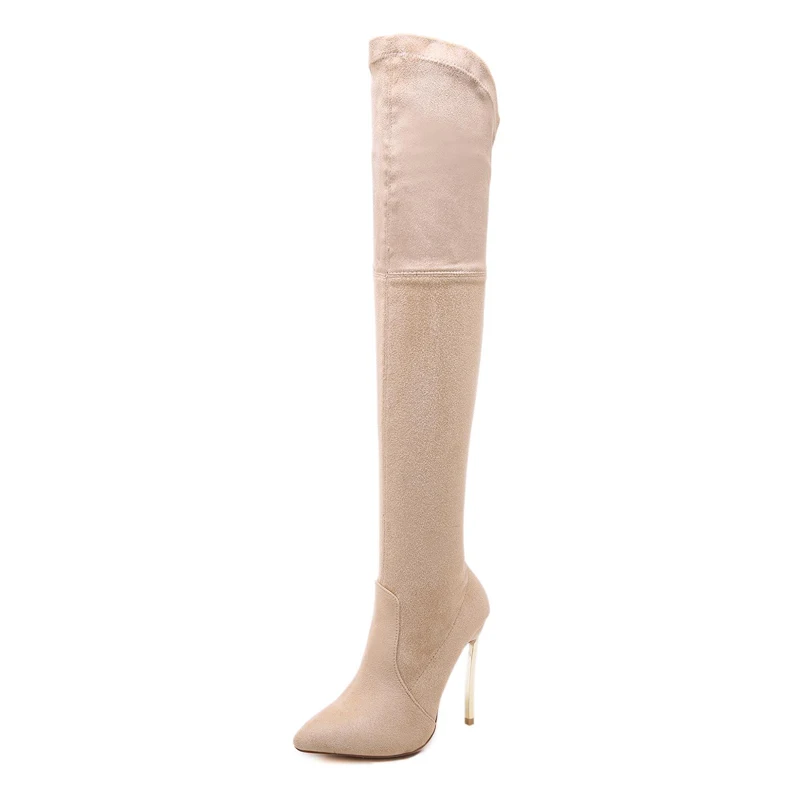 Rumbidzo/женские сапоги; сезон осень-зима; облегающие высокие сапоги до бедра; эластичные сапоги выше колена из искусственной замши на высоком каблуке; большой размер 43