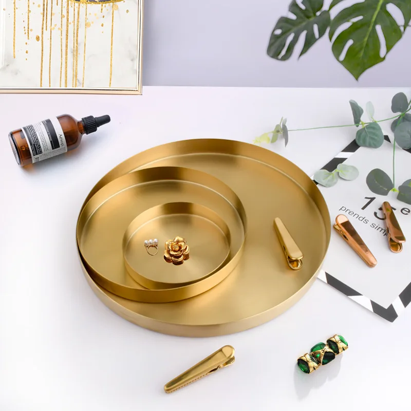 Nordic Stainless Steel Gold Storage Tray Round Shape Space Saving Organizer Jewelry Display Multifunctional Bathroom Decor Plate | Дом и сад