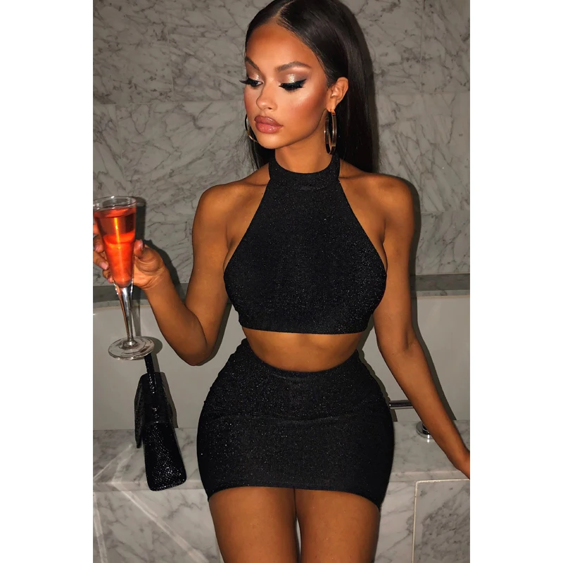 

Women's Summer Suit Halter Solid Two Pieces Set Clothes Top Sleeveless Sexy Backless Causal Womenswear