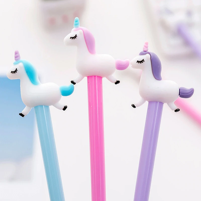 

12pcs Cute Unicorn Ink Gel Pen Korean Kawai Office Supply School Accessory Bts Kawaii Stationary Store Girl Gift Thing Blue Pink
