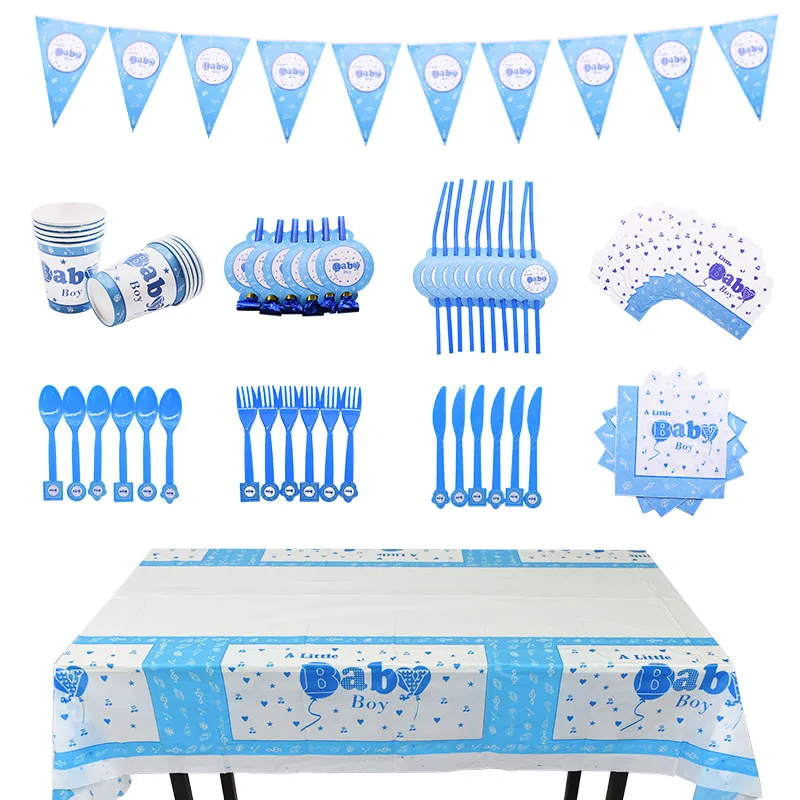 Девочка/Вечеринка для мальчика день рождение Декор принадлежности пол раскрыть одноразовые наборы посуды синие/розовые бумажные тарелки и стаканы украшения торта