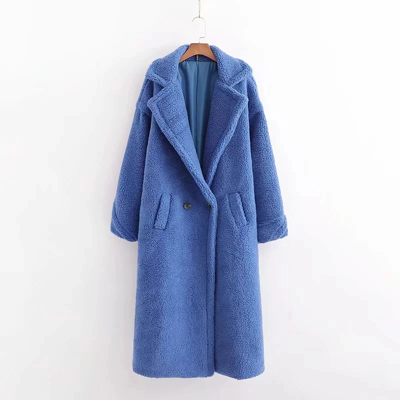 Зимнее пальто из искусственного меха женское плотное теплое длинное плюшевое Пальто Плюс Размер Женская куртка из искусственного меха Корейская уличная одежда из овечьей шерсти 12 цветов - Цвет: Синий