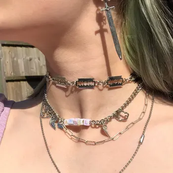 

Cool Blade Metal Choker Necklace For Women Girl Vintage Hip Hop Tool Geometric Pendant Necklace Trendy Statement Jewelry 2020