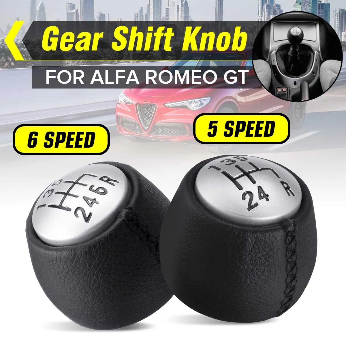 

5 6 Speed MT Car Gear Shift Knob Lever Shifter Hand Ball PU Leather For Alfa/Romeo GT 147 166