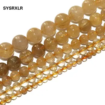 

Natural Yellow Rutilated Quartz Citrines Stone Round Loose Spacer Beads For Jewelry Making DIY Bracelets Necklace 4/6/8/10/12mm