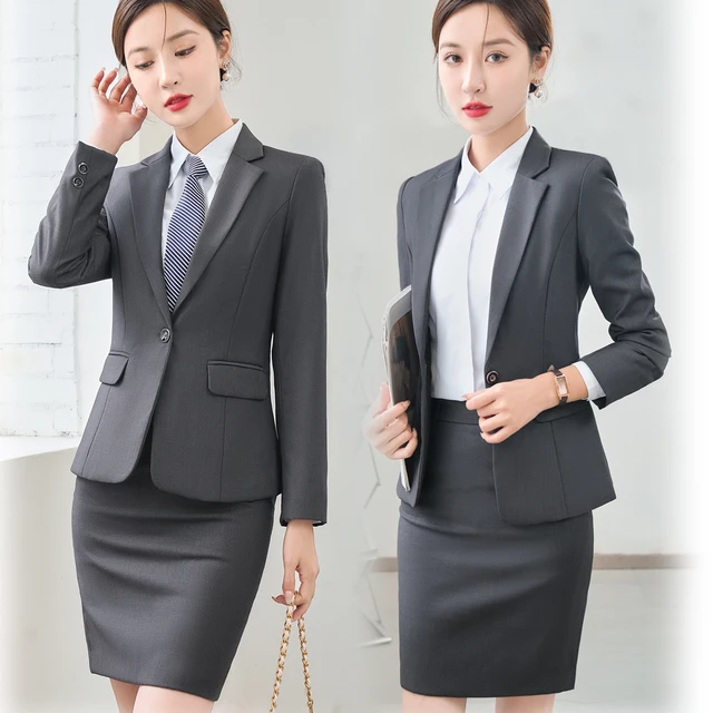 Blazer Formal gris para mujer, traje de negocios con conjunto de ropa de  trabajo, uniforme de oficina, pantalones de talla 5XL, otoño e invierno,  2023 - AliExpress