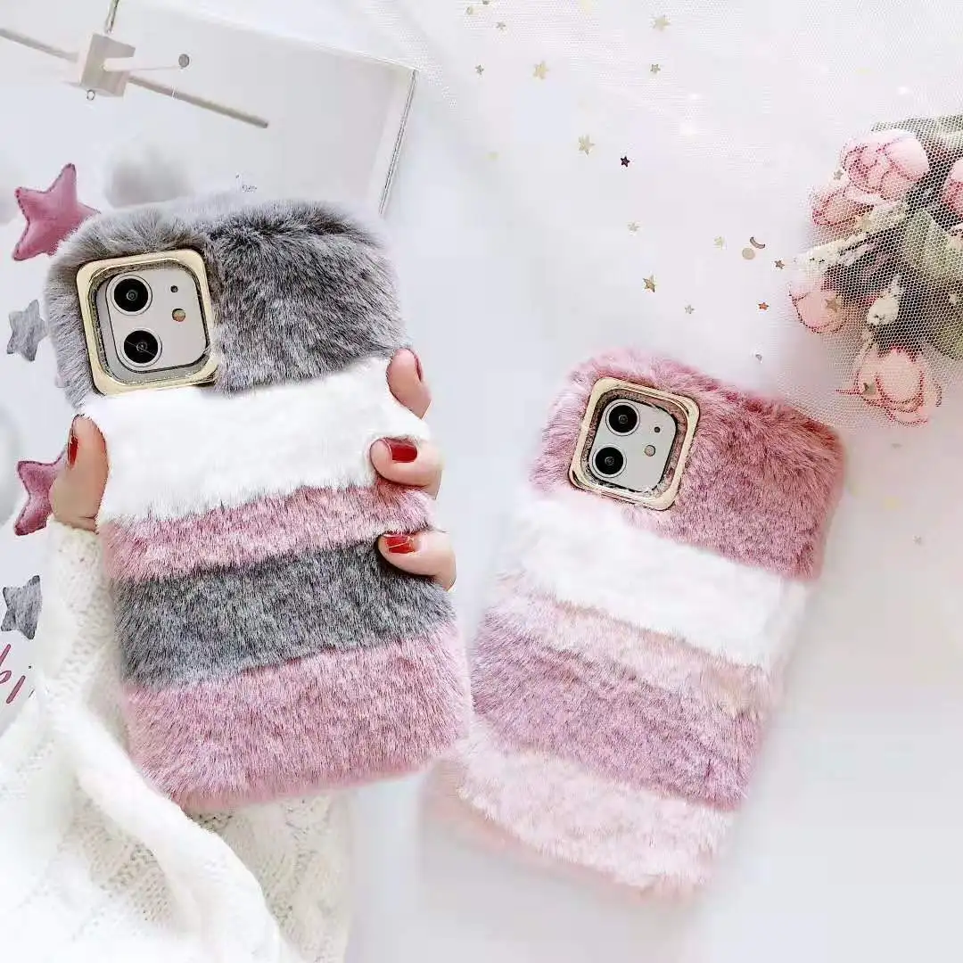 

Stripe Case For Huawei Honor 10i 20i 8A 8S 8X 9X Pro 8C10 Lite V20 View 20 v10 Note 8 V9 V8 Play Magic Warm Fur Plush Cover