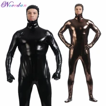 Uomo Metallic Wetlook Latex Open Face body intero Zentai Suit Shinny ecopelle Catsuit Fetish Cosplay Costume Club Wear
