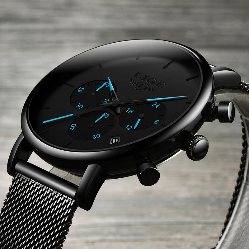 Cena Męskie zegarki LIGE Top marka luksusowy wodoodporny Ultra cienki data zegar męski stalowy pasek zegarek kwarcowy na co dzień mężczyźni sport Wrist Watch