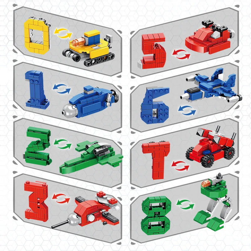 

With Numbers Transformation Toy Jingang 0-9 Fit Robot 12-in-1 Educational Set Assembled Inserted Building Blocks Engineering Veh