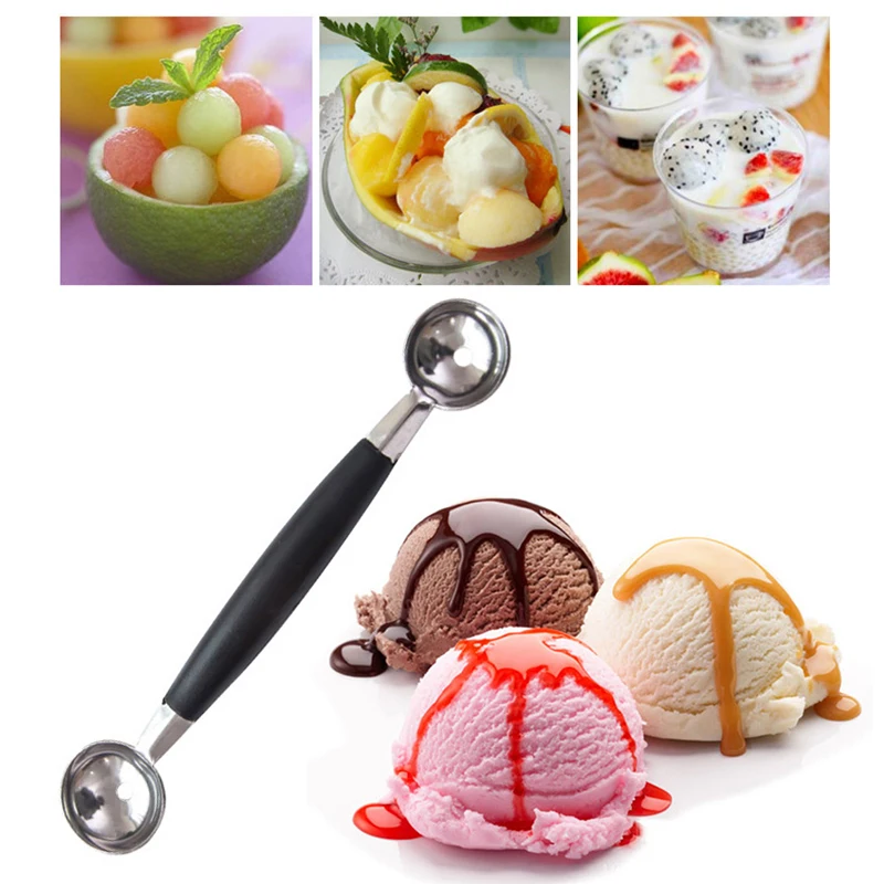 Stainless Steel Double-headed Watermelon Pitaya Spoon Dig Ball Fruit Ice Cream Spoon Cook Tool GHMY