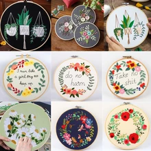 Embroidery-Kit Sewing-Craft-Kit Needlework-Tools Flowers Printed Plants-Pattern DIY Round