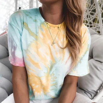

2020 Fashion Tie Dyed Women Tee Shirt Summer T-shirt Ladies Tops Pullover Blusa Oversized T Shirt 5XL Camisetas Mujer Cute Shirt