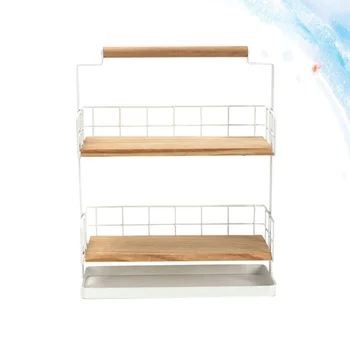 

Multifunction Kitchen Storage Shelf Handheld Double Layer Rack Organizer for Tableware Spice (White)