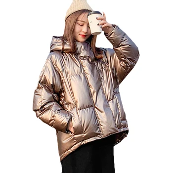 

Bright cotton Jacket Winter warm Jackets Women Korean Short Down cotton Jackets Womens loose Hooded Parkas Overcoat Tide F1053