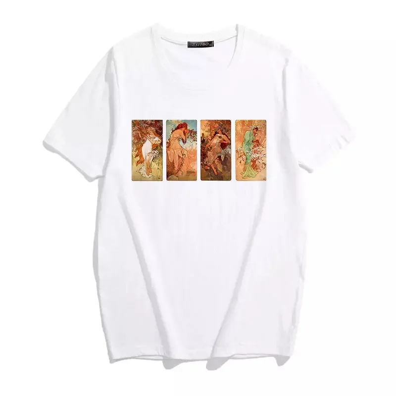 Женская Винтажная Футболка Alphonse Mucha летняя футболка с коротким рукавом и