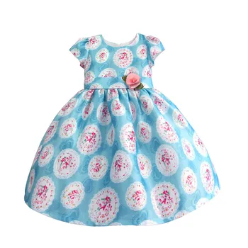 

Hetiso Floral Print Girls Dress Sky Blue Tribute Silk Ball Gown Party Evening Birthday Kids Clothing Size 3-8 Years