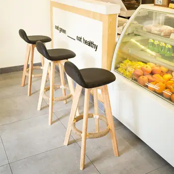 

Nordic bar chair solid wood back bar stool retro home high stool rotating modern minimalist front desk chair