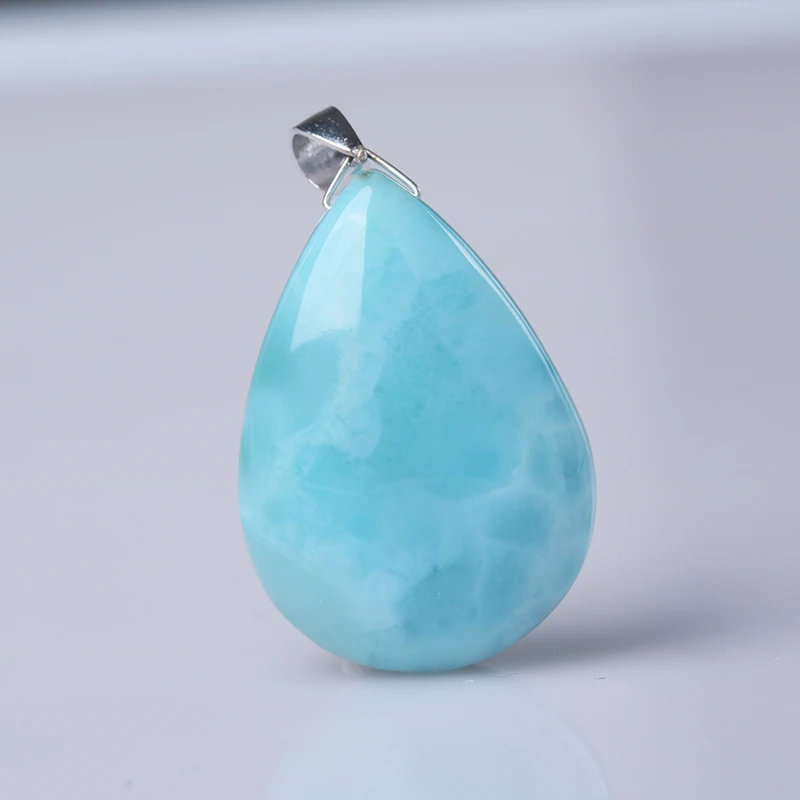

Natural Larimar stone pendant 925 silver inlaid fashion Japanese and Korean necklace Larimar stone pendant for girlfriend 05
