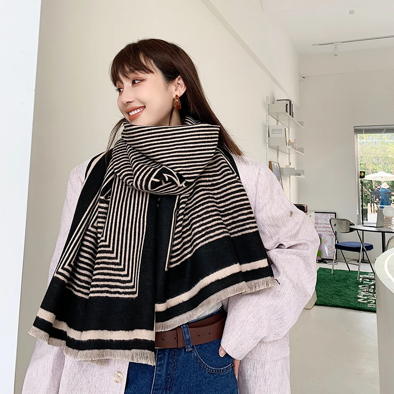 

Winter luxury brand design women cashmere scarf soft double-sided jacquard print warm scarf shawl
